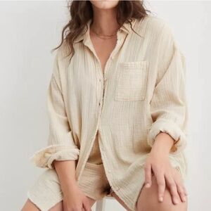 Aerie Cream Button-Up Tunic